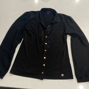 Roberto Cavalli XL black sheer and lace blouse ❤️‍🔥 gold buttons